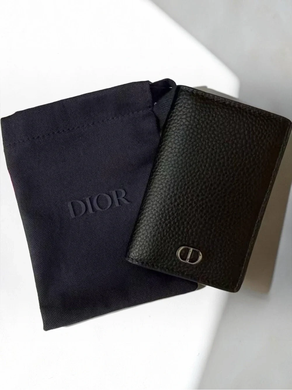 Dior Parfums Black Textured Leather Card Holder with dust bag - NIB